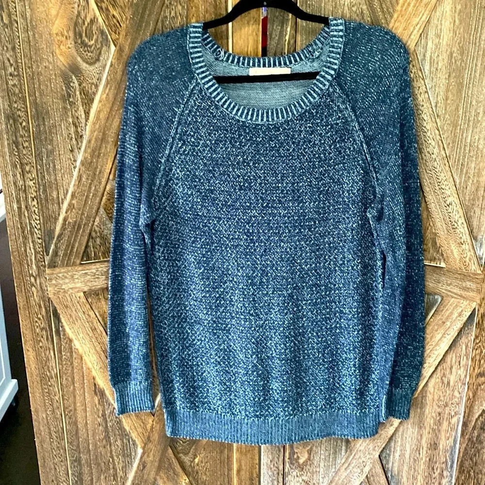 Pretty Denim Blue Color Soft Oversized Long Sleeve Scoop Neck Sweater